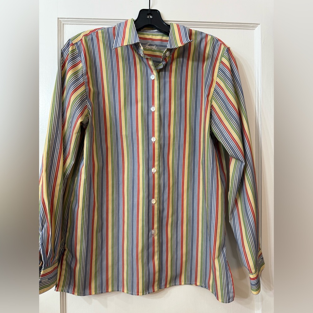 Foxcroft Wrinkle Free multi color striped Button down dress Shirt Women size 8